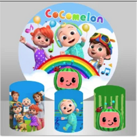 COCOMELON FAMILY JJ TOMTOM YOYO PERSONALISED CUSTOM ROUND PLINTH COVERS PARTY DECORATION CYLINDERS STANDS PEDESTALS
