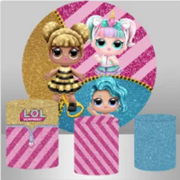 LOL SURPRISE GOLD PINK BLUE GLITTER PERSONALISED CUSTOM ROUND PLINTH COVERS PARTY DECORATION CYLINDERS STANDS PEDESTALS