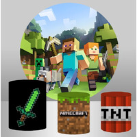 MINECRAFT SWORDS TNT GAMING PERSONALISED CUSTOM ROUND PLINTH COVERS PARTY DECORATION CYLINDERS STANDS PEDESTALS