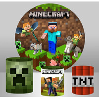 MINECRAFT GHOST DOG TNT GAMING PERSONALISED CUSTOM ROUND PLINTH COVERS PARTY DECORATION CYLINDERS STANDS PEDESTALS