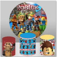 ROBLOX AVATARS GAMING ROBOT PERSONALISED CUSTOM ROUND PLINTH COVERS PARTY DECORATION CYLINDERS STANDS PEDESTALS