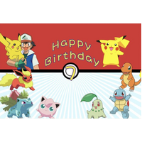 POKEMON ASH PIKACHU SQUIRTLE CHARMANDER PERSONALISED BIRTHDAY PARTY SUPPLIES BANNER BACKDROP DECORATION
