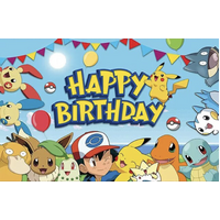 POKEMON ASH PIKACHU EVEE TOGEPI PSYDUCK GIBLE PERSONALISED BIRTHDAY PARTY SUPPLIES BANNER BACKDROP DECORATION