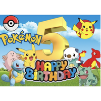 POKEMON PIKACHU CHARMANDER SQUIRTLE BULBASAUR PERSONALISED BIRTHDAY PARTY SUPPLIES BANNER BACKDROP DECORATION