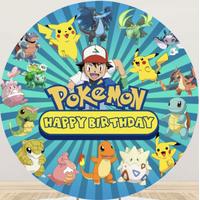 POKEMON ASH PIKACHU JIGGLYPUUFF SQUIRTLE BULBASAUR PARTY SUPPLIES ROUND BIRTHDAY PERSONALISED BANNER BACKDROP DECORATION