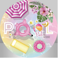 POOL PARTY SUPPLIES SWIMMING FLOAT FLOWERS UMBRELLA ROUND BIRTHDAY PERSONALISED BANNER BACKDROP DECORATION