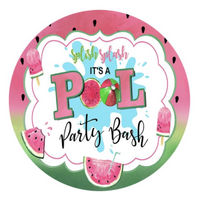POOL PARTY SUPPLIES WATERMELON ICY POLE SPLASH ROUND BIRTHDAY PERSONALISED BANNER BACKDROP DECORATION