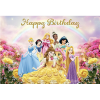 DISNEY PRINCESS RAINBOW ROSE PERSONALISED BIRTHDAY PARTY SUPPLIES BANNER BACKDROP DECORATION