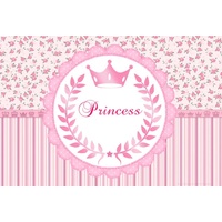 PRINCESS PINK STRIPES CROWNS FLOWERS ROSES PERSONALISED BIRTHDAY PARTY SUPPLIES SUPPLIES BANNER BACKDROP DECORATION