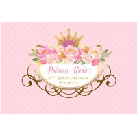 PRINCESS GOLD PINK CROWN FLOWER ROSES PERSONALISED BIRTHDAY PARTY SUPPLIES SUPPLIES BANNER BACKDROP DECORATION