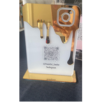 BUSINESS QR CODE SCANNING SIGN SOCIAL MEDIA BOARD PLAQUE RECTANGLE WHITE GOLD SILVE