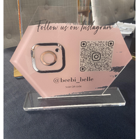 BUSINESS QR CODE SCANNING SIGN SOCIAL MEDIA BOARD PLAQUE HEXAGON BABY PINK SILVER