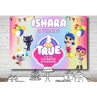 TRUE AND THE RAINBOW KINGDOM PINK PERSONALISED BIRTHDAY PARTY BANNER BACKDROP