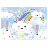RAINBOW SKY HAPPY CLOUDS STARS AIRBALLOON PERSONALISED BIRTHDAY PARTY SUPPLIES BANNER BACKDROP DECORATION