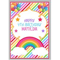 RAINBOW BALLOONS PINK PERSONALISED BIRTHDAY PARTY BANNER BACKDROP BACKGROUND