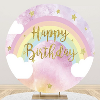 RAINBOW CLOUDS GLITTER STARS ABSTRACT ART PARTY SUPPLIES ROUND BIRTHDAY PERSONALISED BANNER BACKDROP DECORATION