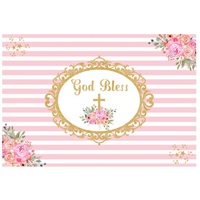 BAPTISM CHRISTENING COMMUNION RELIGIOUS GIRL PINK PERSONALISED PARTY BANNER BACKDROP