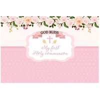 BAPTISM CHRISTENING COMMUNION RELIGIOUS FLOWERS PINK PERSONALISED PARTY BANNER BACKDROP