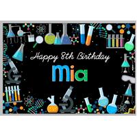 SCIENCE LAB BEAKERS MICROSCOPE PERSONALISED BIRTHDAY PARTY SUPPLIES BANNER BACKDROP DECORATION