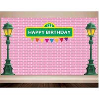 SESAME STREET PINK BRICK WALL PERSONALISED PARTY BANNER BACKDROP BACKGROUND