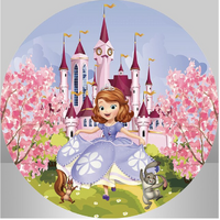 SOFIA THE FIRST PRINCESS CASTLE CLOVER SQUIRREL PARTY SUPPLIES ROUND BIRTHDAY PERSONALISED BANNER BACKDROP DECORATION