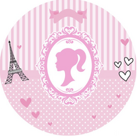 SPA SALON PINK GIRL SILHOUETTE HEARTS EIFFLE TOWER PARTY SUPPLIES ROUND BIRTHDAY PERSONALISED BANNER BACKDROP DECORATION