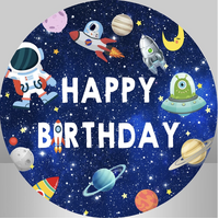 SPACE PLANETS MOON ROCKETS ASTRONAUTS ALIENS SAUCERS PARTY SUPPLIES ROUND BIRTHDAY PERSONALISED BANNER BACKDROP DECORATION