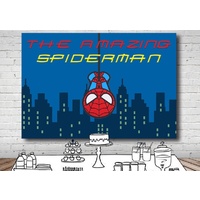 SPIDERMAN SPIDER WEB BLUE HERO PERSONALISED BIRTHDAY PARTY SUPPLIES BANNER BACKDROP DECORATION