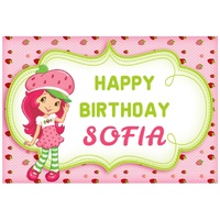 STRAWBERRY SHORTCAKE PINK PERSONALISED BIRTHDAY PARTY BANNER BACKDROP BACKGROUND