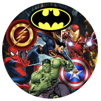 AVENGERS JUSTICE LEAGUE SUPERHEROES PARTY SUPPLIES ROUND BIRTHDAY PERSONALISED BANNER BACKDROP DECORATION