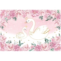 SWAN FLOWERS CROWN WHITE PINK PERSONALISED PARTY BANNER BACKDROP BACKGROUND