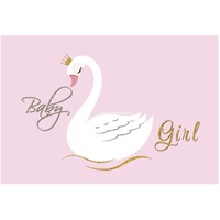 SWAN BABY GIRL CROWN WHITE PINK PERSONALISED PARTY BANNER BACKDROP BACKGROUND