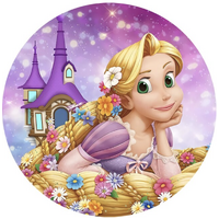 DISNEY TANGLED PRINCESS RAPUNZLE TREEHOUSE FLOWERS STAR PARTY SUPPLIES ROUND BIRTHDAY PERSONALISED BANNER BACKDROP DECORATION