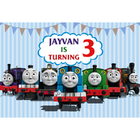 THOMAS THE TANK ENGINE TRAIN BLUE STRIPES PERSONALISED BIRTHDAY PARTY BANNER BACKDROP