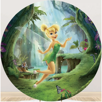 DISNEY TINKERBELL MAGIC FAIRY FOREST BUTTERFLY PARTY SUPPLIES ROUND BIRTHDAY PERSONALISED BANNER BACKDROP DECORATION