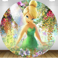 DISNEY TINKERBELL MAGIC FAIRY GARDEN FLOWERS BUTTERFLY PARTY SUPPLIES ROUND BIRTHDAY PERSONALISED BANNER BACKDROP DECORATION