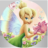 TINKERBELL FAIRY FOREST FLOWERS MAGIC RAINBOW PARTY SUPPLIES ROUND BIRTHDAY PERSONALISED BANNER BACKDROP DECORATION