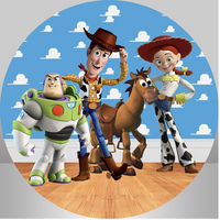 TOY STORY WOODY JESSIE BUZZ LIGHTYEAR BULLSEYE CLOUDS PARTY SUPPLIES ROUND BIRTHDAY PERSONALISED BANNER BACKDROP DECORATION
