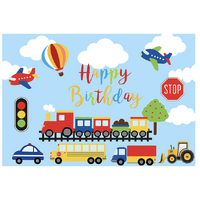 TRANSPORTATION CAR TRAIN BUS PERSONALISED BIRTHDAY PARTY SUPPLIES BANNER BACKDROP DECORATION