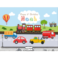TRAIN TRUCK CAR PERSONALISED BIRTHDAY PARTY BANNER BACKDROP BACKGROUND