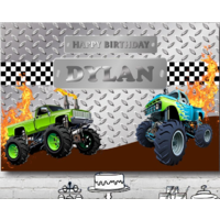 MONSTER TRUCK PERSONALISED BIRTHDAY PARTY BANNER BACKDROP BACKGROUND