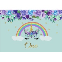 UNICORN GREEN RAINBOW FLOWERS PERSONALISED BIRTHDAY PARTY SUPPLIES BANNER BACKDROP DECORATION