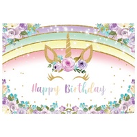 UNICORN PASTEL FLOWERS PERSONALISED BIRTHDAY PARTY SUPPLIES BANNER BACKDROP DECORATION