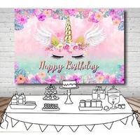 UNICORN COLOURED PERSONALISED BIRTHDAY PARTY SUPPLIES BANNER BACKDROP DECORATION