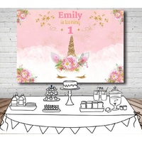 UNICORN PINK PERSONALISED BIRTHDAY PARTY BANNER BACKDROP BACKGROUND