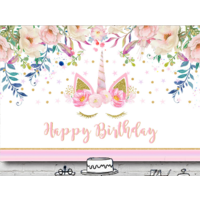 UNICORN WHITE PINK PERSONALISED BIRTHDAY PARTY BANNER BACKDROP BACKGROUND