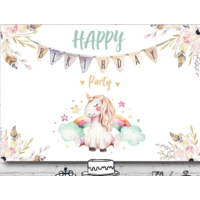 UNICORN WHITE PINK PERSONALISED BIRTHDAY PARTY SUPPLIES BANNER BACKDROP DECORATION