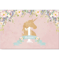 UNICORN GLITTER GOLD FLOWERS PERSONALISED BIRTHDAY PARTY SUPPLIES BANNER BACKDROP DECORATION