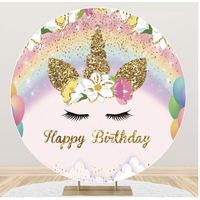 UNICORN RAINBOW BALLOONS FLOWERS GLITTER PARTY SUPPLIES ROUND BIRTHDAY PERSONALISED BANNER BACKDROP DECORATION