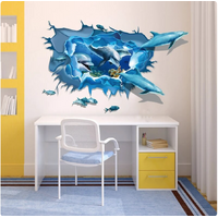 DOLPHINS UNDER THE SEA ANIMALS CORAL REEF 3D WALL STICKER DECORATION MURAL ART DECAL
